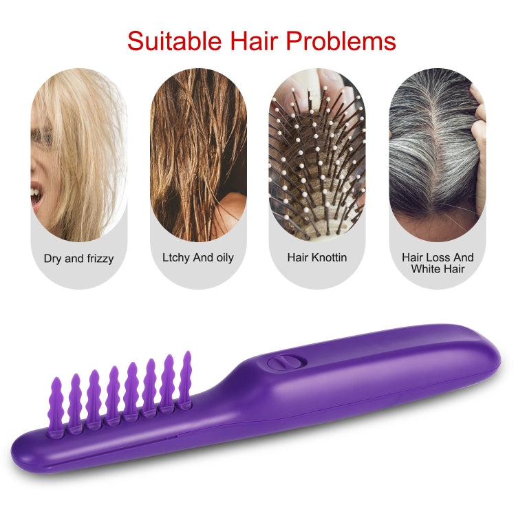 Purple electric rotating comb with long body and upward brush teeth