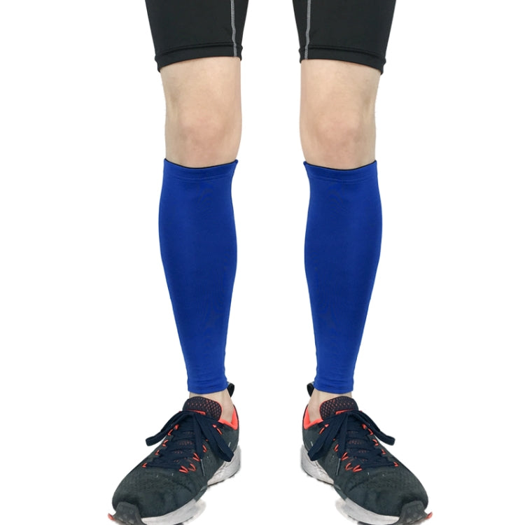 Compression calf sleeves, blue breathable pair covering calves for running