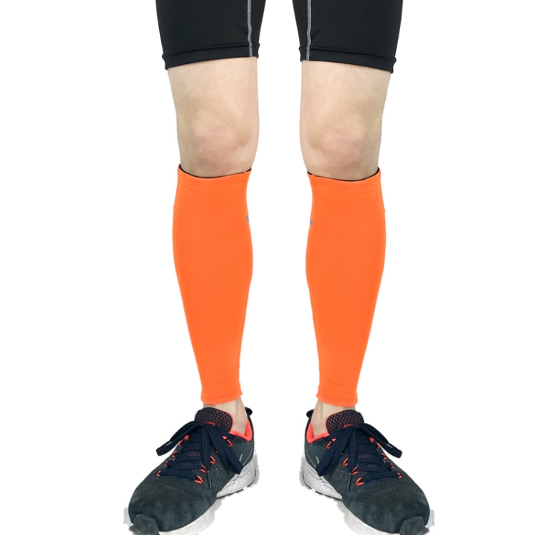 Compression calf sleeves, orange breathable pair covering calves for running