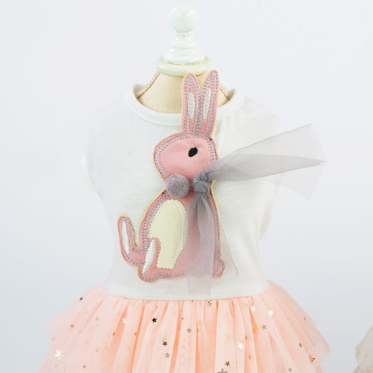 Pet rabbit dress with pink bunny applique and peach tulle skirt
