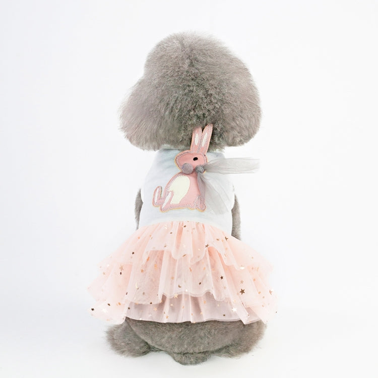 Light pink rabbit tutu skirt for pets with star speckles and bunny face applique