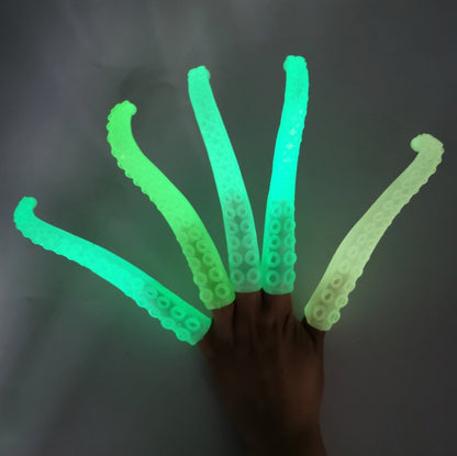 Octopus tentacle finger covers with multiple green tentacles on a hand