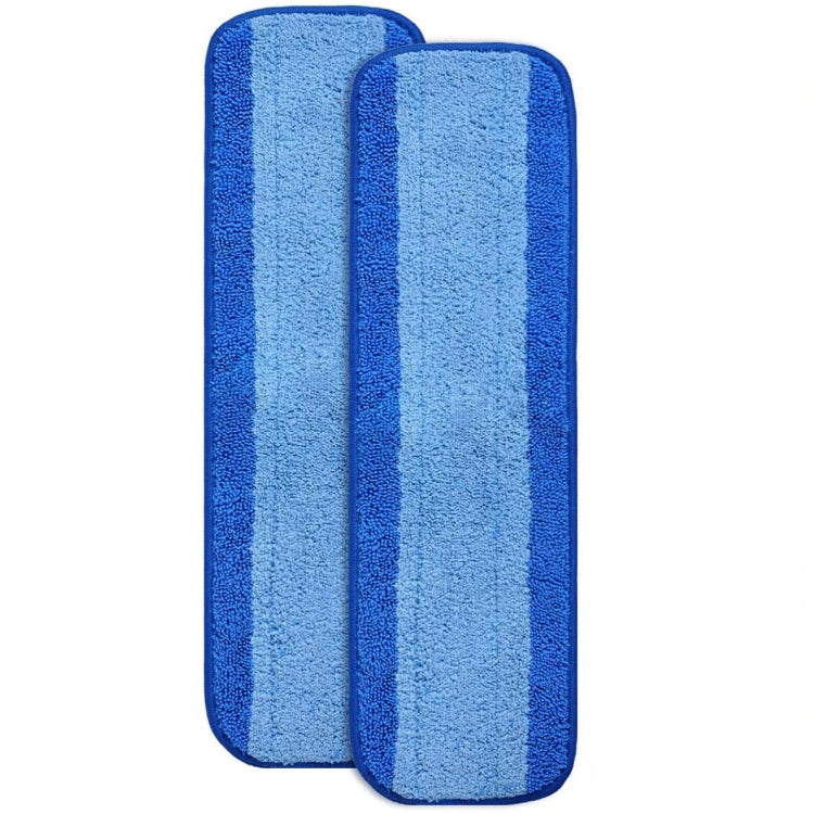 Blue microfiber flat mop pad, rectangular with padded striped edge.