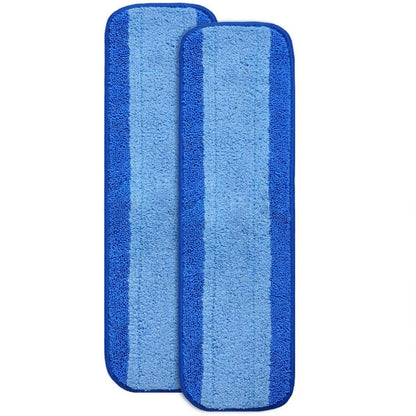 Blue microfiber flat mop pad, rectangular with padded striped edge.