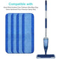 Blue striped microfiber mop pads set with flat mop handle and base.