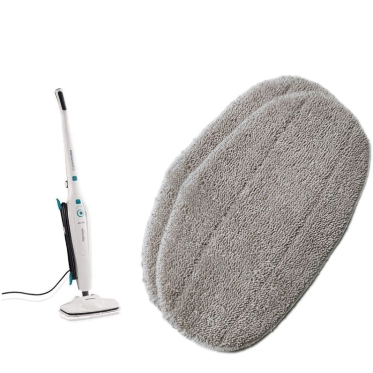 Gray microfiber steam mop cloth pad, shown with steam mop