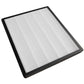 Square HEPA filter with black frame and white pleated filtration media