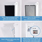 Air purifier filter installation steps with activated carbon, HEPA filter, and reset button