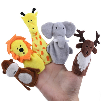 Assorted animal finger plush dolls: giraffe, elephant, lion, deer, brown bear