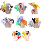 Assorted animal finger plush dolls held in hands, mixed colors and faces