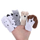 Set of white, gray, tan, and brown animal finger plush dolls (dog and dog-like)