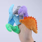 Mixed animal finger plush dolls: blue, gray, purple, orange, and green characters