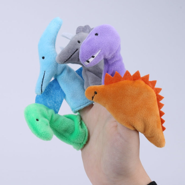 Mixed animal finger plush dolls: blue, gray, purple, orange, and green characters