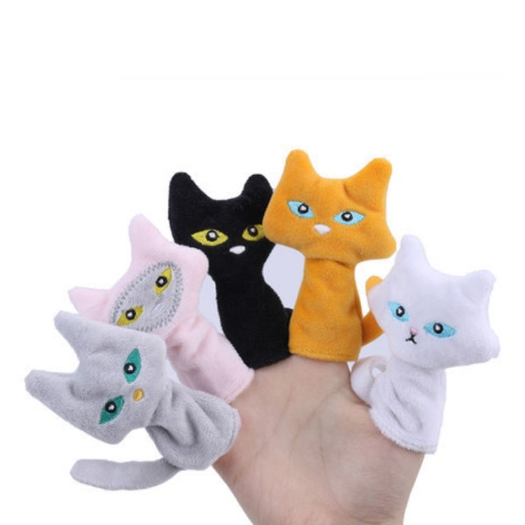 Assorted animal finger plush dolls: black cat, orange star, white rabbit, gray cat