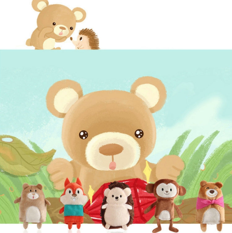 Animal finger plush dolls featuring bear and other animal characters in a story scene