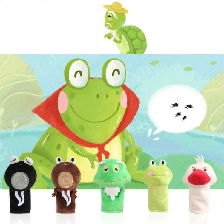 Set of green frog and assorted animal finger plush dolls for kids