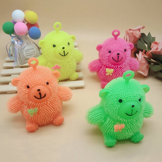 6 PCS Cartoon Light Vent Ball Sitting Bear Hair Flash Ball Flash Stress Ball Toys Bear, Color Random Delivery, Cartoon Light Vent Ball