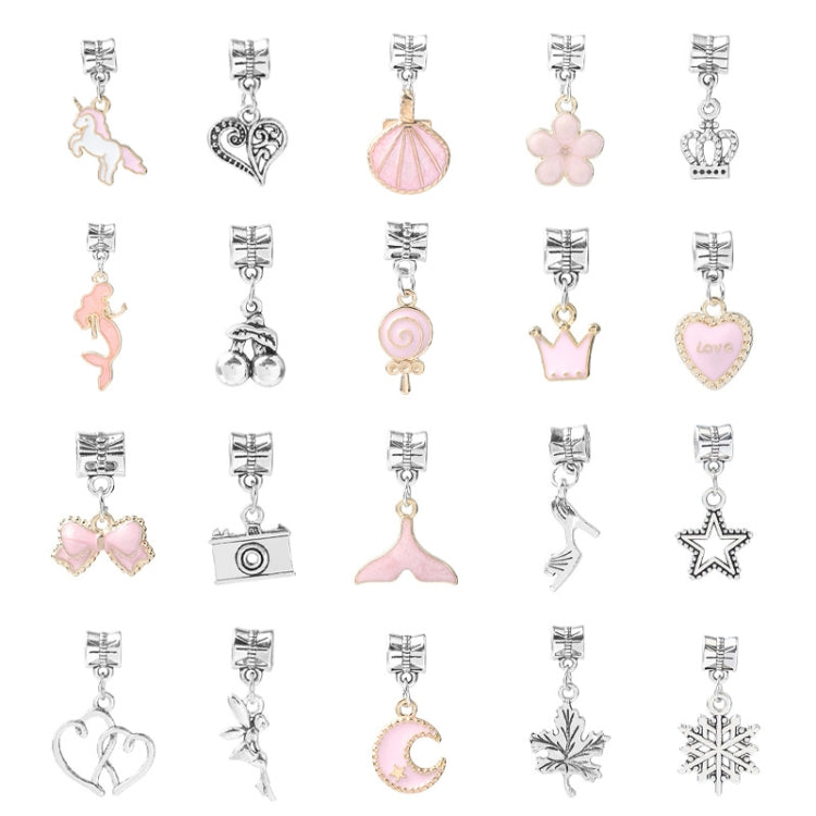 Silver-toned charm assortment with pink animal and heart pendants for children’s bracelet