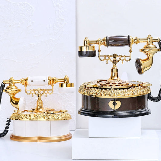 Dial Old Telephone Music Box Home Wine Cabinet Entrance Decoration Gift, White, Brown
