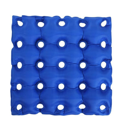 Blue inflatable wheelchair cushion with square air cell holes
