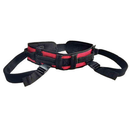 Anti-fall get up belt with black webbing and red padded waist support, size L/XL