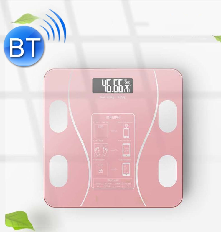 Pink smart Bluetooth body fat scale with digital display and round foot pads
