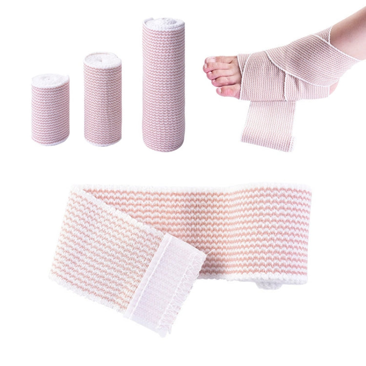 Pink-and-white elastic compression bandage strip with self-adhesive backing, set of rolls