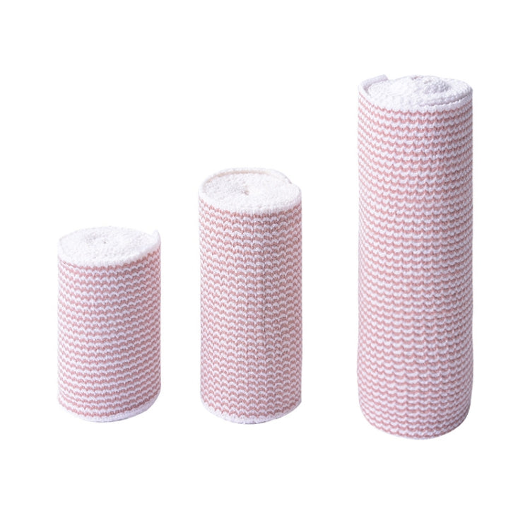Pink-and-white elastic compression bandage rolls, textured knit fabric for self-adhesion