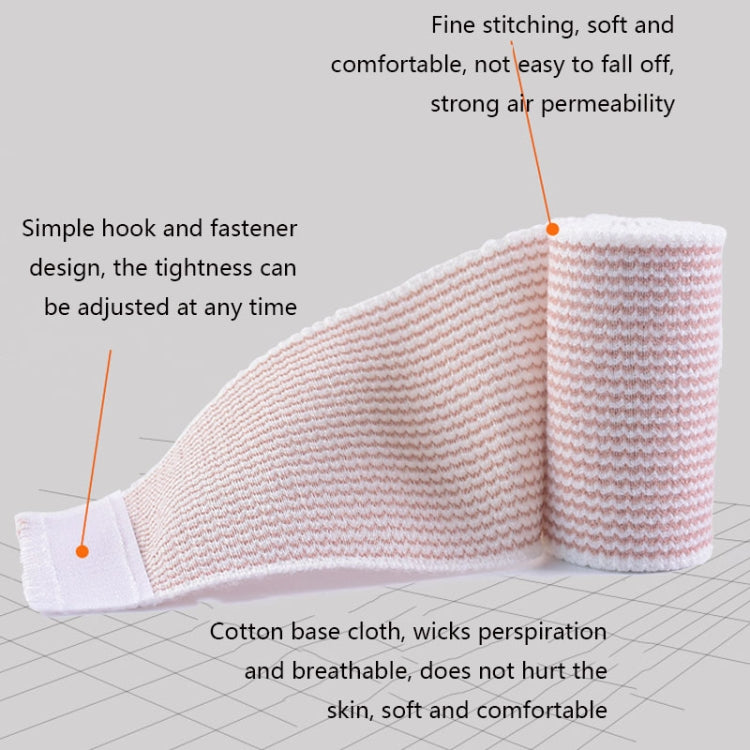 Pink-and-white elastic compression bandage strip showing adhesive edge and knit texture