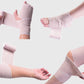 Elastic compression bandage on arms, pink knit self-adhesive wrap