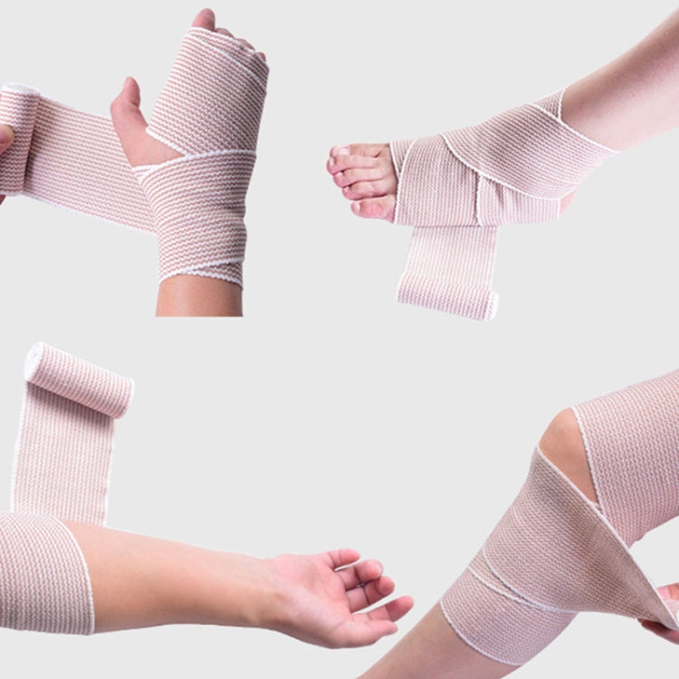 Elastic compression bandage on arms, pink knit self-adhesive wrap