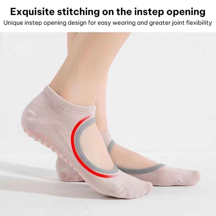 Backless non-slip yoga socks in light pink with open back and grip sole