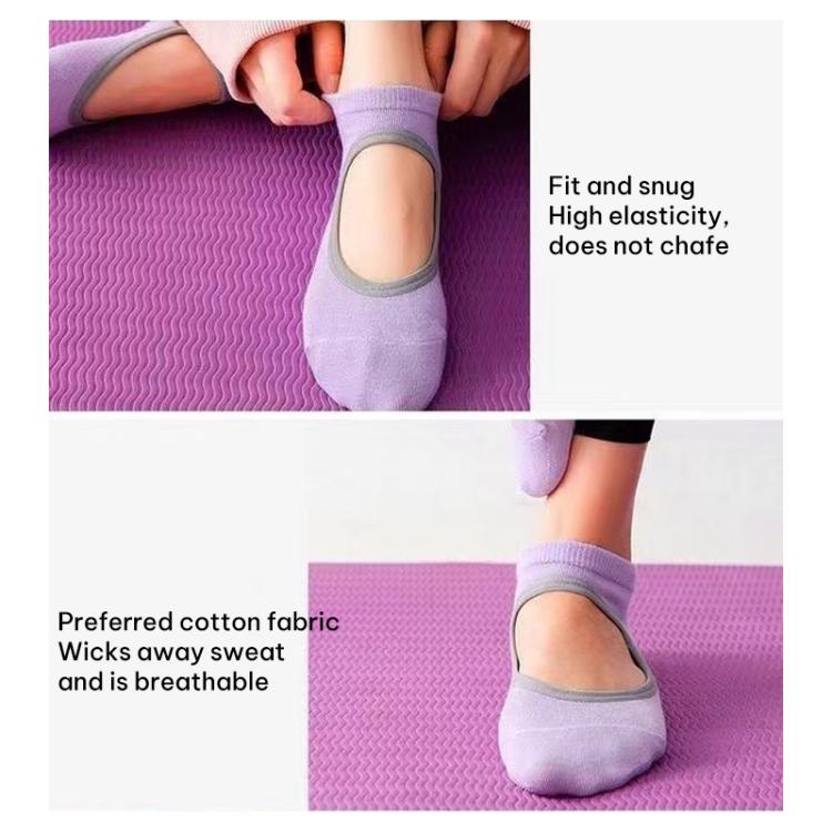 Backless non-slip yoga socks in lavender, snug fit with open back