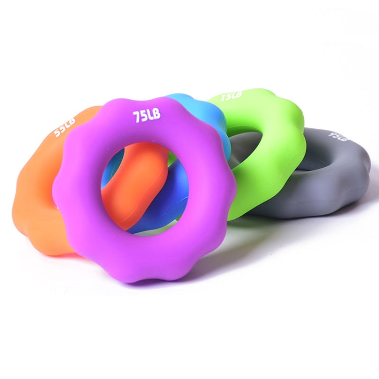 Multicolor silicone finger grip rings, including purple 75LB and green 15LB.