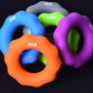 Assorted silicone finger grip rings: 35LB blue, 15LB green, 55LB orange, 75LB purple.