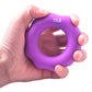 Purple 75LB silicone finger exercise grip ring with round center opening.
