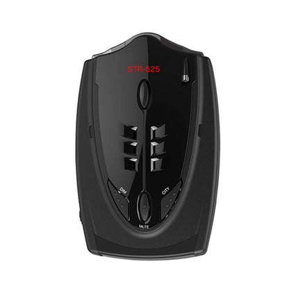 Black radar warning detector unit with top control buttons and central display area