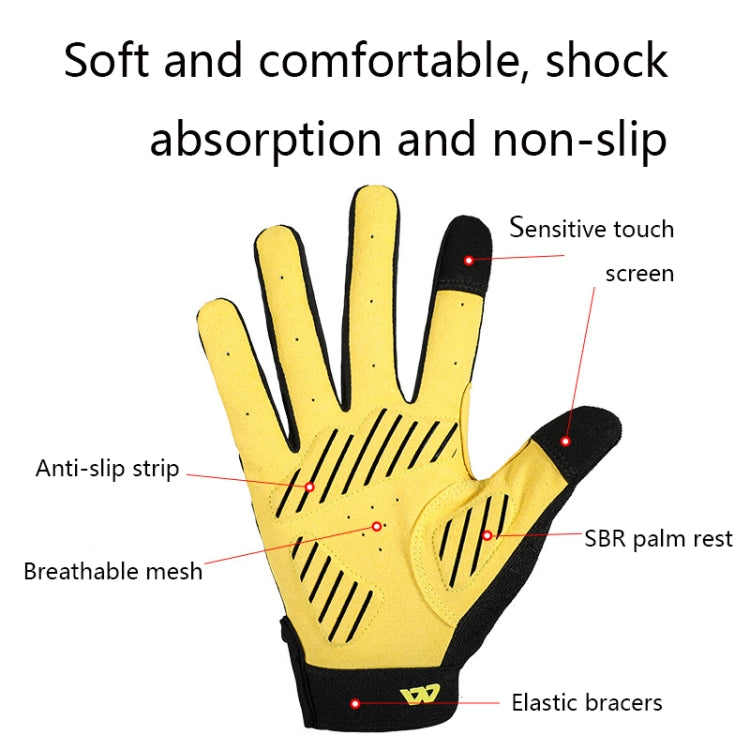Yellow bicycle gloves with anti-slip strip, breathable mesh, and touch-screen fingertips