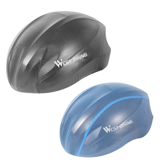 Bicycle helmet covers in dark grey and blue with WEST BIKING logo