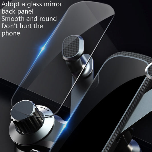 Universal car phone bracket with pivot arms and carbon-fiber style phone cradle