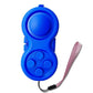 Blue handle decompression toy with five raised buttons, central disc, and wrist strap