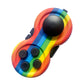 Rainbow stripe handle decompression toy with four dark button pads and large disc