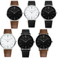 Assorted men’s quartz wristwatches with black or white dials and leather straps