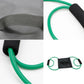Close-up of black pouch and green elastic cords for water balloon launcher.