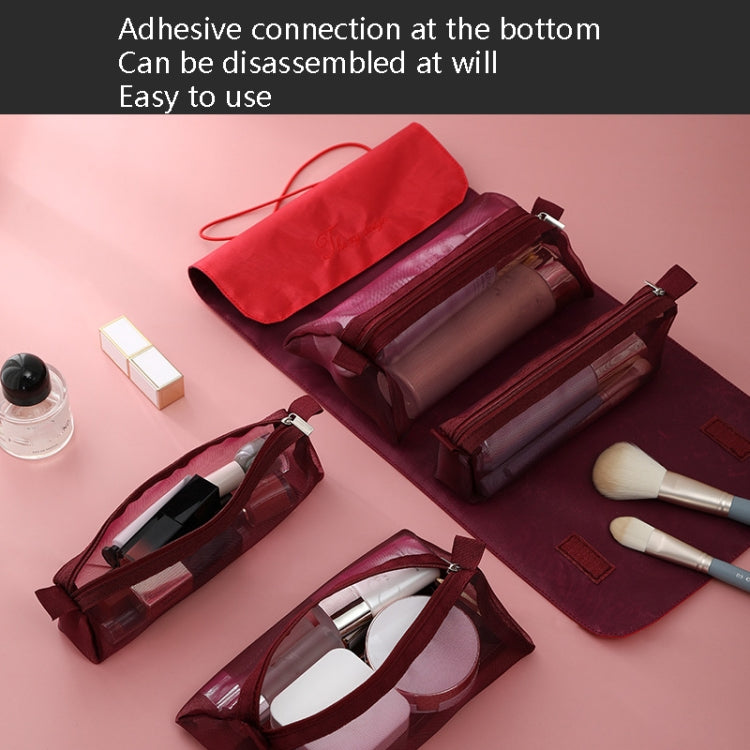 Multi-compartment cosmetics storage bag with removable pouches for travel and wash