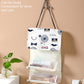 Hanging cosmetics storage bag with multiple clear pouches and organizer compartments, white