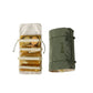 Green cosmetics storage bag with removable clear pouches and drawstring closure