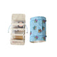 Light blue cosmetics storage bag with removable clear pouches and floral pattern
