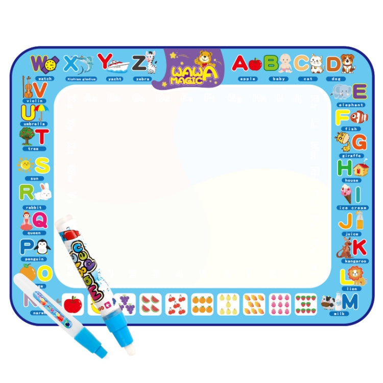 Children's water drawing canvas mat with colorful alphabet border and 2 blue markers
