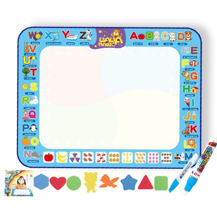 Children's water drawing canvas mat with alphabet icons and 2 blue markers plus booklet